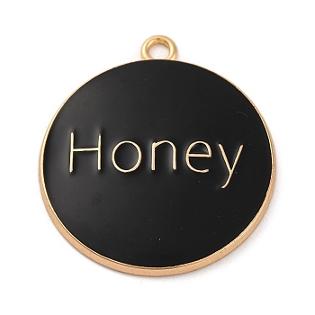 Alloy Enamel Pendants, Golden, Word Honey, Flat Round, 33.5x30x2.5mm, Hole: 2.5mm