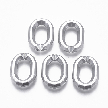 Spray Painted CCB Plastic Linking Rings, Quick Link Connectors, For Jewelry Cable Chains Making, Oval, Faceted, Silver, 26x18x5.5mm, Inner Diameter: 8x15mm