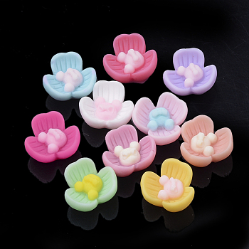 Opaque Bunny Resin Cabochons, Flower with Rabbit Head & Bowknot Mixed Color, 13x13.5x6.5mm