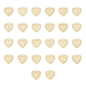 Alloy Pendants, Cadmium Free & Nickel Free & Lead Free, Heart with Alphabet, Letter A~Z, Real 18K Gold Plated, 16x15x2mm, Hole: 2mm, 26pcs/set, 1set/box
