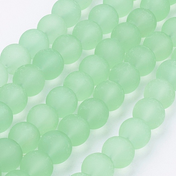 Transparent Glass Bead Strands, Frosted, Round, Pale Green, 10mm, Hole: 1.3~1.6mm, about 80pcs/strand, 31.4 inch
