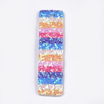 PU Leather Big Pendants, with Sequins, Rectangle, Colorful, 60x15x2mm, Hole: 3mm