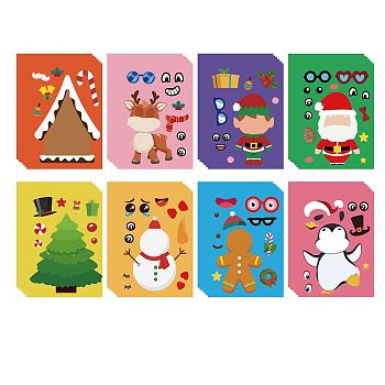 48 Sheets 8 Styles Christmas Paper Make a Face Stickers, Make Your Own Self Adhesive Funny Decals, for Kid Art Craft, Christmas Themed Pattern, 175x125mm, 6 sheets/style