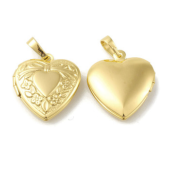 Rack Plating Brass Locket Pendants, Heart Charm, Cadmium Free & Lead Free, Long-Lasting Plated, Real 18K Gold Plated, 22.5x19.5x5.5mm, Hole: 4x7mm