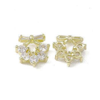 Brass Pave Clear Cubic Zirconia Cabochons, Nail Art Decoration Accessories, with Glass Rhinestone, Wreath, Light Gold, 10x10.5x2.5mm