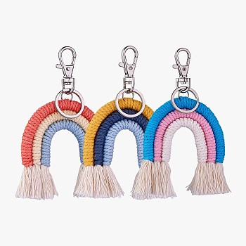 3Pcs Boho Rainbow Keychain Weaving Macrame Rainbow Tassel Keychain Cute Keychain for Women Girl Bag Wallet Accessories, Colorful, 12x7cm