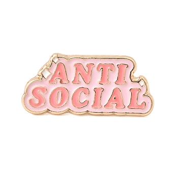 Anti Social Enamel Pin, Painting Alloy Badge for Backpack Clothes, Light Gold, Pink, 13.5x33mm