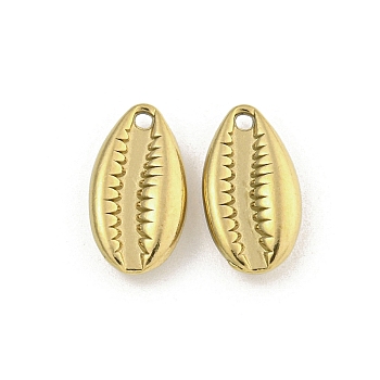 Ion Plating(IP) 304 Stainless Steel Charms, Cowrie Shell Shape Charm, Real 18K Gold Plated, 14x7.5x3mm, Hole: 1mm