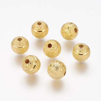 Brass Textured Beads, Round, Golden Color, Size: about 8mm in diameter, hole: 2mm