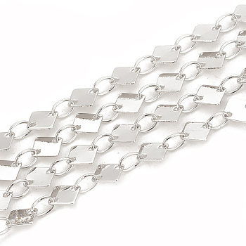 Brass Link Chains, Rhombus, Soldered, Real Platinum Plated, 5x5mm