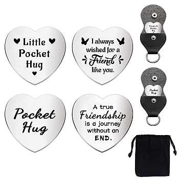 Globleland 1 Set Friendship Theme Heart Double-Sided Engraved Stainless Steel Commemorative Decision Maker Coin, with 1Pc Velvet Cloth Drawstring Bags, Heart Pattern, 25x25x2mm, 4pcs/set