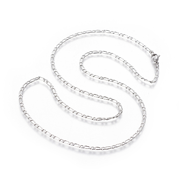 304 Stainless Steel Figaro Chain Necklaces, with Lobster Claw Clasps, Stainless Steel Color, 23.66 inch(60.1cm), 2.5mm