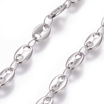 304 Stainless Steel Coffee Bean Chain, Soldered, Stainless Steel Color, 4.7mm, Links: 7.4x4.7x1.2mm