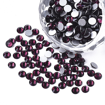 Glass Rhinestone Flat Back Cabochons, Back Plated, Faceted, Half Round, Amethyst, SS4, 1.5~1.6x1mm, about 1440pcs/bag