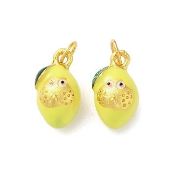 Alloy Enamel Pendants, with Jump Ring, Cadmium Free & Nickel Free & Lead Free, Matte Gold Color, Lemon, 16x9x9mm, Hole: 5mm