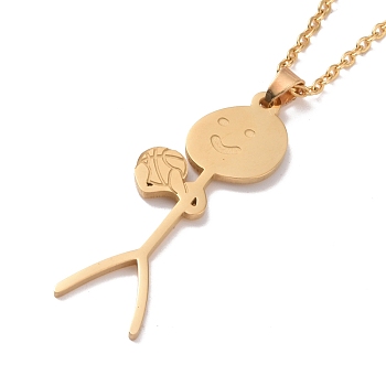 201 Stainless Steel Funny Doodle Pendant Necklace, Basketball Playing Sport Theme Jewelry for Men Women, Golden, 19.76 inch(50.2cm)