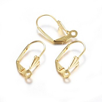 304 Stainless Steel Leverback Earring Findings, with Loop, Real 18k Gold Plated, 19x12x6mm, Hole: 1.5mm, Pin: 0.8mm