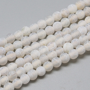 Natural Weathered Agate Bead Strands, Frosted, Dyed, Round, Light Grey, 4~4.5mm, Hole: 1mm, about 95pcs/strand, 14.6 inch