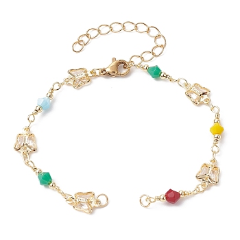 Butterfly Glass Seed Beaded Link Bracelet Making, with Lobster Claw Clasp, Fit for Connector Charms, Colorful, 6-5/8 inch(16.8cm)