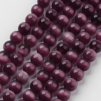 Cat Eye Beads, Round, Purple, 10mm, Hole: 0.8mm, about 39pcs/strand, 15 inch