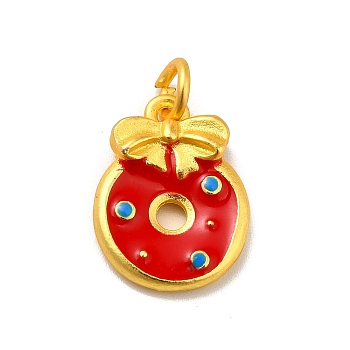 Rack Plating Alloy Enamel Pendants, Cadmium Free & Lead Free, with Jump Ring, Matte Gold Color, Wreath, Red, 17x12.5x3.5mm, Jump Ring: 5.5x1.1mm, Inner Diameter: 3.3mm