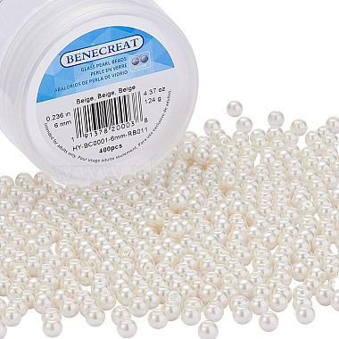 6mm Beige Round Glass Beads