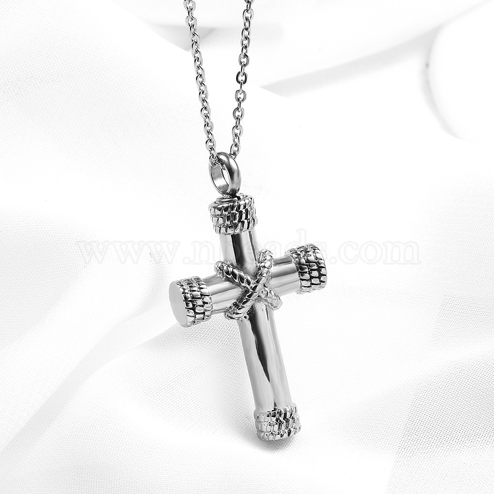 Cross Urn Ashes Pendant Necklace 316l Stainless Steel Memorial Cremation Jewelry For Women Silver 19 69 Inch 50cm