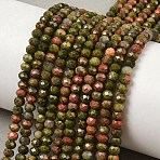 Natural Unakite Beads Strands, Faceted, Rondelle, 4~4.5x3~3.5mm, Hole: 0.7mm, about 122~130pcs/strand, 14.96''(38cm)~15.35''(39cm)(G-D347-B08)