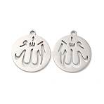 Non-Tarnish 304 Stainless Steel Pendants, Flat Round with Allah Charm, Stainless Steel Color, 20x17.5x1.5mm, Hole: 1.8mm(STAS-L020-035P)