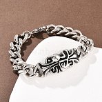 304 Stainless Steel Links, 201 Stainless Steel Cuban Link Chain Bracelets Hand Polished, Antique Silver & Stainless Steel Color, 8-3/8 inch(21.4cm)(BJEW-D379-12ASP)