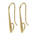Brass Earring Hooks, Cadmium Free & Lead Free, Real 24K Gold Plated, 27x12x2.5mm, Hole: 3.5x5mm, Pin: 0.8mm(KK-H502-11G)