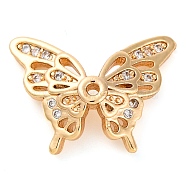 Brass Micro Pave Cubic Zirconia Beads, Butterfly, Real 18K Gold Plated, 12x16x4mm, Hole: 1mm(KK-K378-42G)