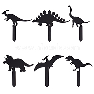 6Pcs 6 Styles Blank Dinosaur Acrylic Plant Labels, for Seed Potting, Herbs, Flowers, Vegetables, Black, 100~110x71~115x3mm, 1pc/style(AJEW-OC0005-67)