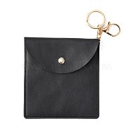 Imitation Leather Jewelry Storage Bags, with Alloy & Iron Keychain Clasps, Light Gold, Rectangle, Black, 13x12x0.35cm Ring: 30x2mm, Clasps: 35x24x5(AJEW-WH0299-03LG-H)