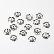 304 Stainless Steel Bead Caps, Multi-Petal, Flower, 6x6x1mm, Hole: 1mm(STAS-I009-03)