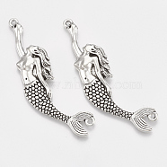 Tibetan Style Alloy Big Pendants, Mermaid, Lead Free & Cadmium Free, Antique Silver, 59.5x17.5x3.5mm, Hole: 1.4mm, about 250pcs/1000g(TIBEP-T052-31AS-RS)