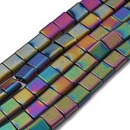 Electroplated Non-magnetic Synthetic Hematite Beads Strands, Square, Matte Style, 2-Hole, Colorful, 6x6x3mm, Hole: 1.2mm, about 69pcs/strand, 15.55 inch(39.5cm)(G-C106-A01-04)
