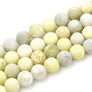 Natural Yellow Mustard Jasper Beads Strands, Frosted, Round, 8~8.5mm, Hole: 1mm, about 45pcs/strand, 14.76 inch(37.5cm)(G-T106-302)