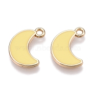 Rack Plating Alloy Enamel Charms, Golden, Moon Charm, Yellow, 14.5x11.5x1.5mm, Hole: 1.5mm(ENAM-N056-341A)