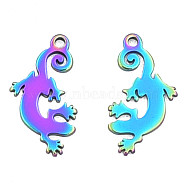 Ion Plating(IP) 201 Stainless Steel Pendants, Halloween Style, Gecko, Rainbow Color, 15.5x8x1mm, Hole: 1.2mm(X-STAS-N098-088M)