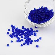 6/0 Frosted Round Glass Seed Beads, Blue, Size: about 4mm in diameter, hole:1.5mm, about 495pcs/50g(X-SEED-A008-4mm-M8)