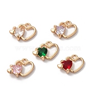 Brass Charms, with Glass, Heart, Golden, Mixed Color, 10x13x4mm, Hole: 1mm(KK-C062-015G)