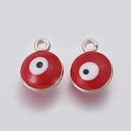 Double-sided Platinum Plated Alloy Enamel Charms, Evil Eye, Dark Red, 13x10x5.2mm, Hole: 1.6mm(ENAM-WH0046-B03)