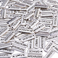 Tibetan Style Alloy Quote Pendants, Rectangle with Word, Antique Silver, 8x21x2mm, Hole: 2mm(TIBEP-CJ0001-04AS)