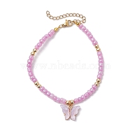 Butterfly Alloy Acrylic Charm Bracelets, Glsss Seed Beaded Bracelets for Women, Violet, 9-7/8 inch(25cm)(BJEW-JB10487-03)