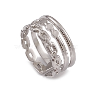 304 Stainless Steel Triple Line Cuff Rings for Women, Stainless Steel Color, Inner Diameter: 17mm(RJEW-G285-15P)