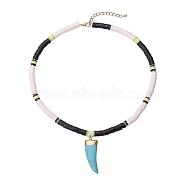 Handmade Polymer Clay Heishi Beads Pendant Necklaces, with Brass Beads, Synthetic Turquoise Pendants and Alloy Lobster Claw Clasps, Scabbard/Tusk Shape, Colorful, 17.32 inch(44cm)(X1-NJEW-JN02816)