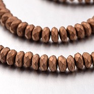 Electroplate Non-magnetic Synthetic Hematite Bead Strands, Frosted, Rondelle, Copper Plated, 4x2mm, Hole: 1mm, about 177pcs/strand, 15.7 inch(G-F300-48A-F8)