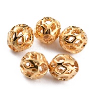 Long-Lasting Hollowed Plated Brass Beads, Filigree Beads, Real 24K Gold Plated, 5.5x5mm, Hole: 2mm(KK-O133-003C-G)