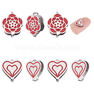 Unicraftale 8Pcs 2 Style 304 Stainless Steel Snap on Bails, with Enamel, Plum Blossom & Heart, Red, Stainless Steel Color, 11~12x10x3.5mm, Pin: 0.9mm, 4pcs/style(STAS-UN0037-91)
